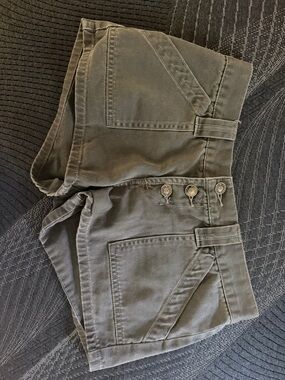 Olive Green Grey Low-Waist Button Front Shorts